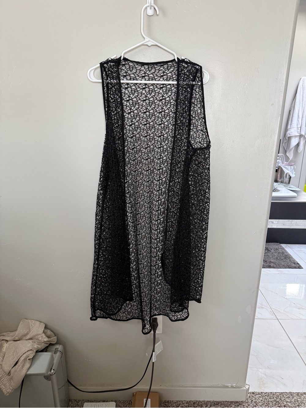 Black Sheer Crochet Swim Cover-Up Vest